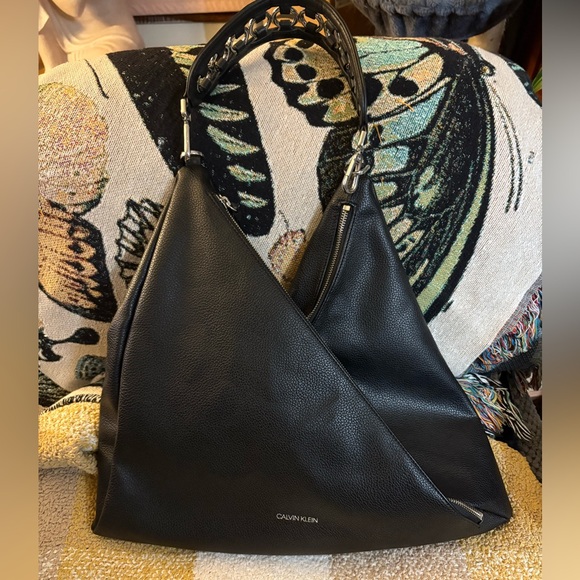 Calvin Klein Handbags - Calvin Klein Geo Rocky Road Tote Bag, Black w/ Metal Detail Shoulder Strap